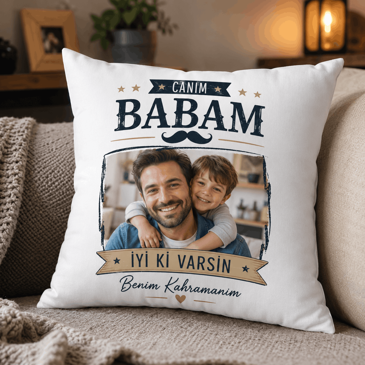 Babaya Özel Fotoğraflı Yastık
