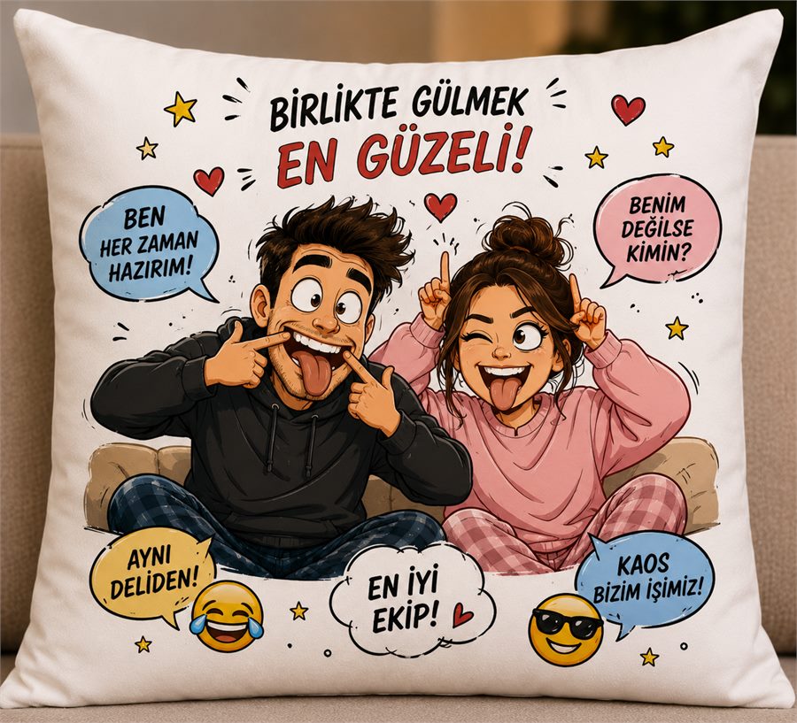 Karikatürlü Çift Yastığı