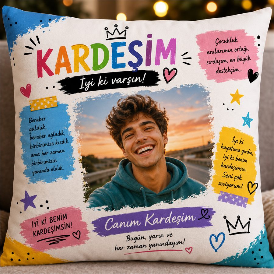 Kardeşe Özel Fotoğraflı Yastık